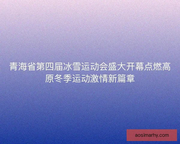 青海省第四届冰雪运动会盛大开幕点燃高原冬季运动激情新篇章